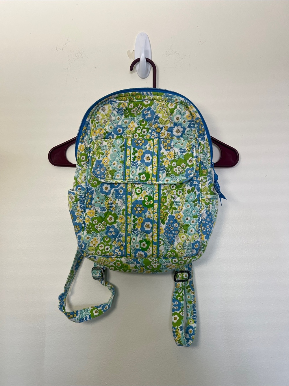 Vera Bradley Quilted Floral Backpack in Blue & Green